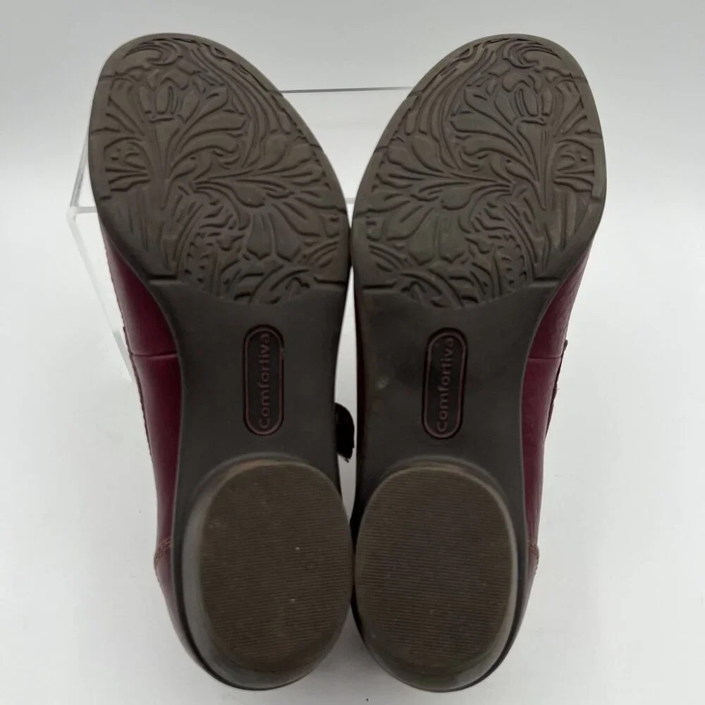 Comfortiva Womens 8.5M Burgundy Leather Mary Jane Shoes Pillowtop Memory Foam - Picture 14 of 15